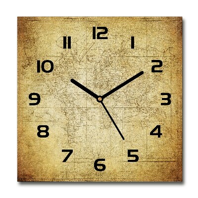 Square glass wall clock Old map of the world