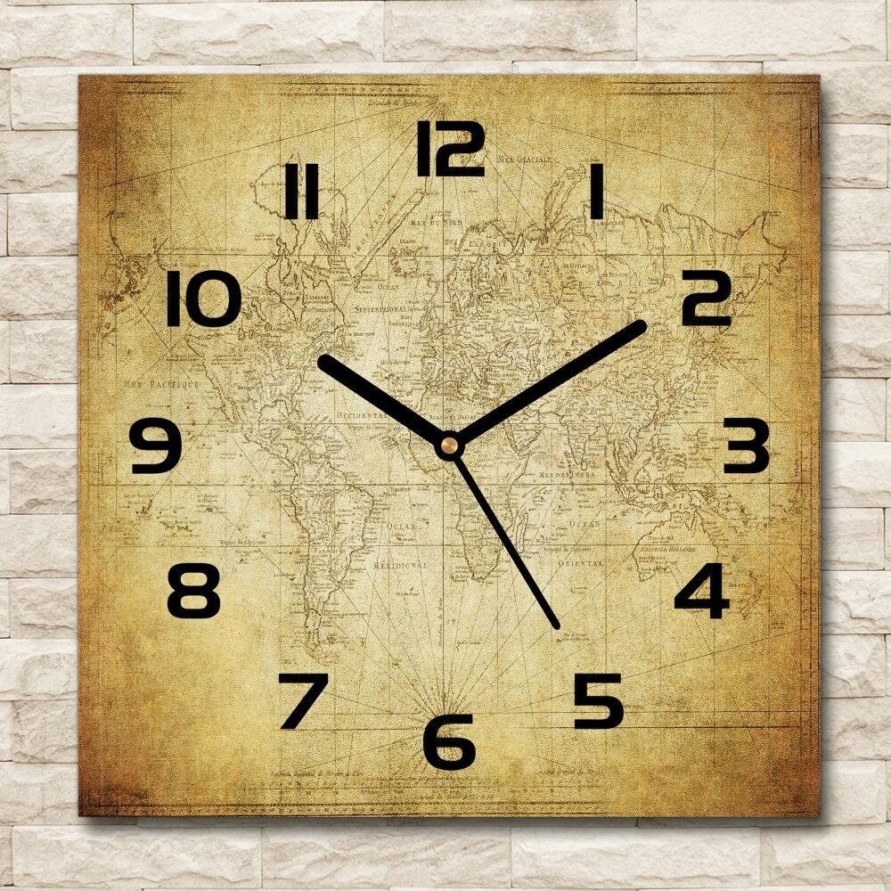 Square glass wall clock Old map of the world