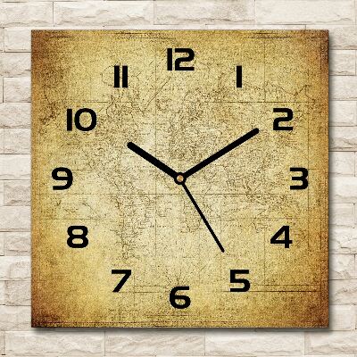 Square glass wall clock Old map of the world