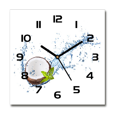 Square glass wall clock Coconut and water