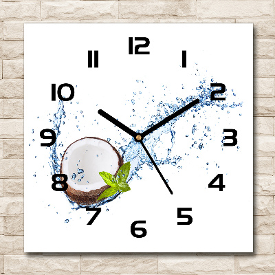 Square glass wall clock Coconut and water