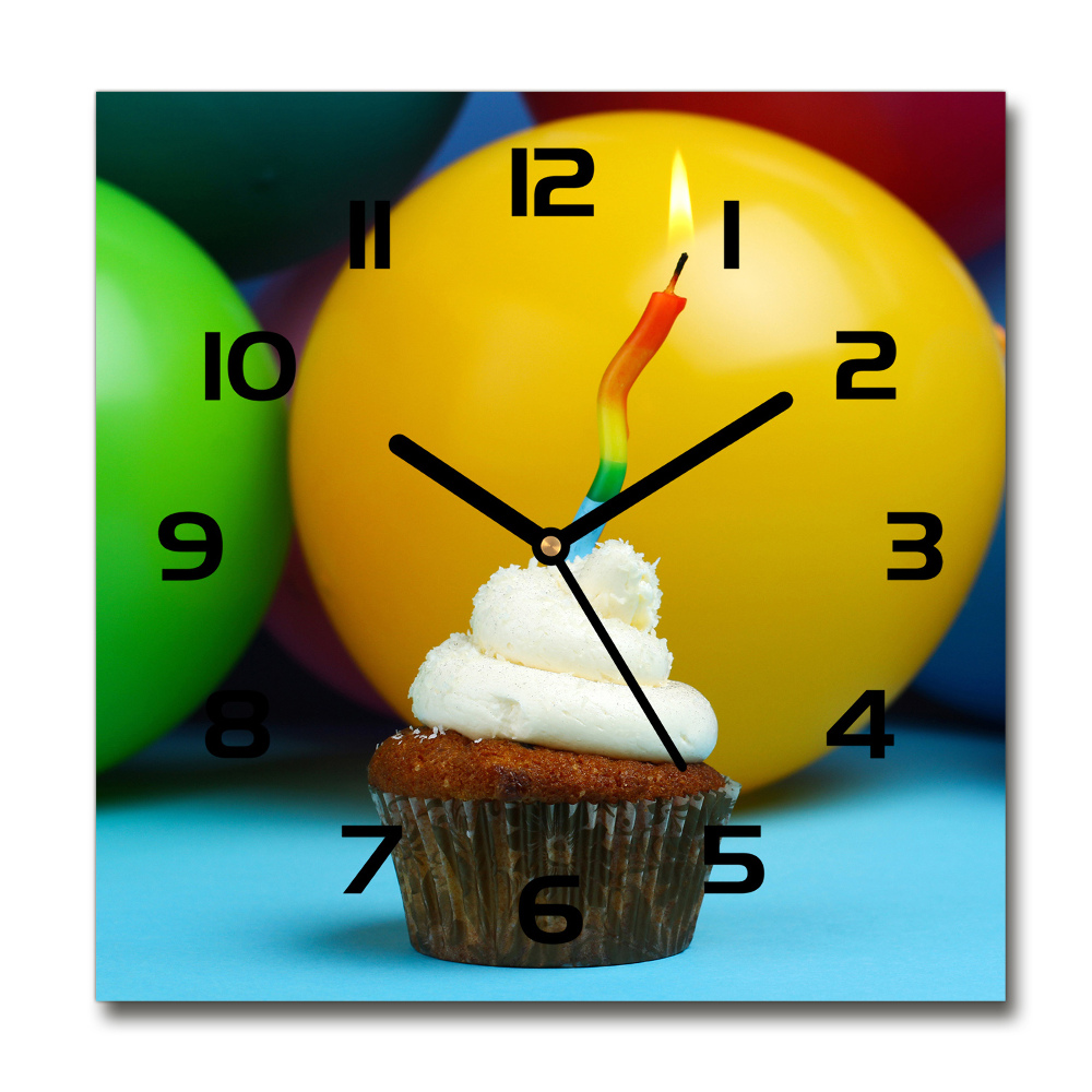 Square glass wall clock Birthday cupcake