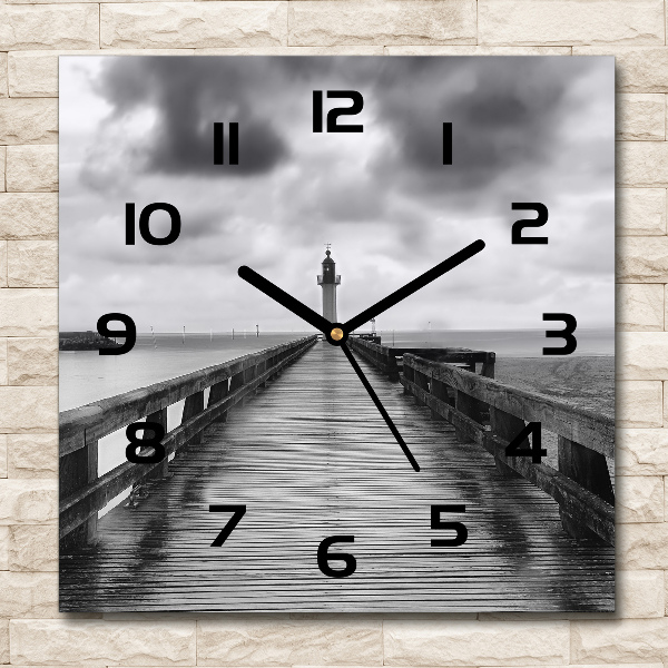 Square glass wall clock Lighthouse