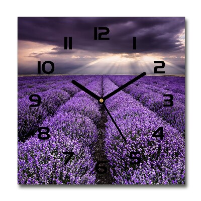 Square glass wall clock Lavender field