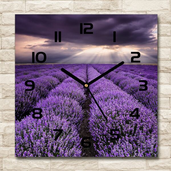 Square glass wall clock Lavender field