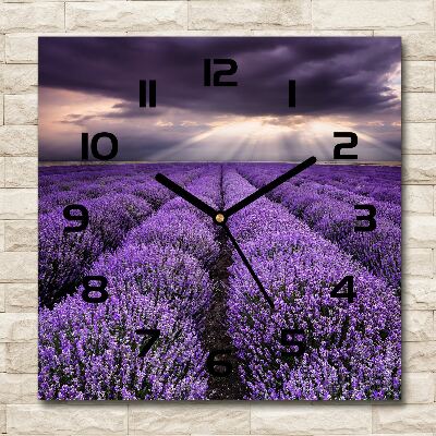 Square glass wall clock Lavender field