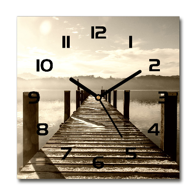 Square glass wall clock Wooden pier