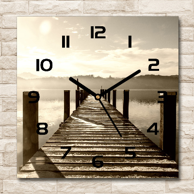 Square glass wall clock Wooden pier