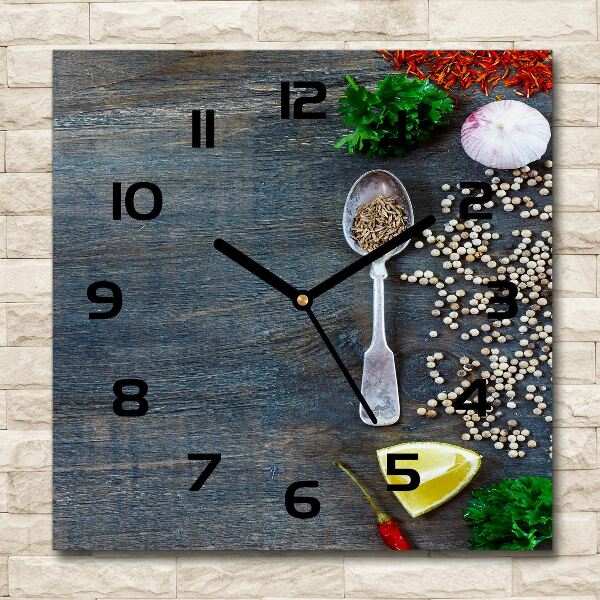 Square kitchen clock Spices and herbs