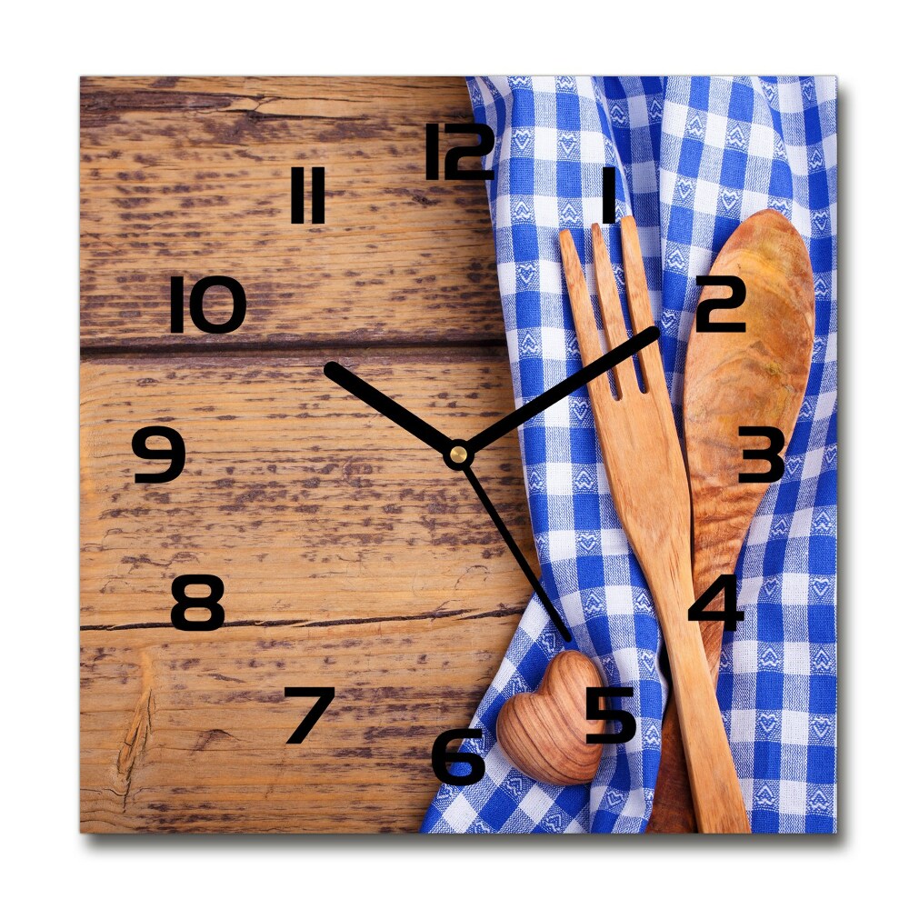 Square wall clock Wooden cutlery