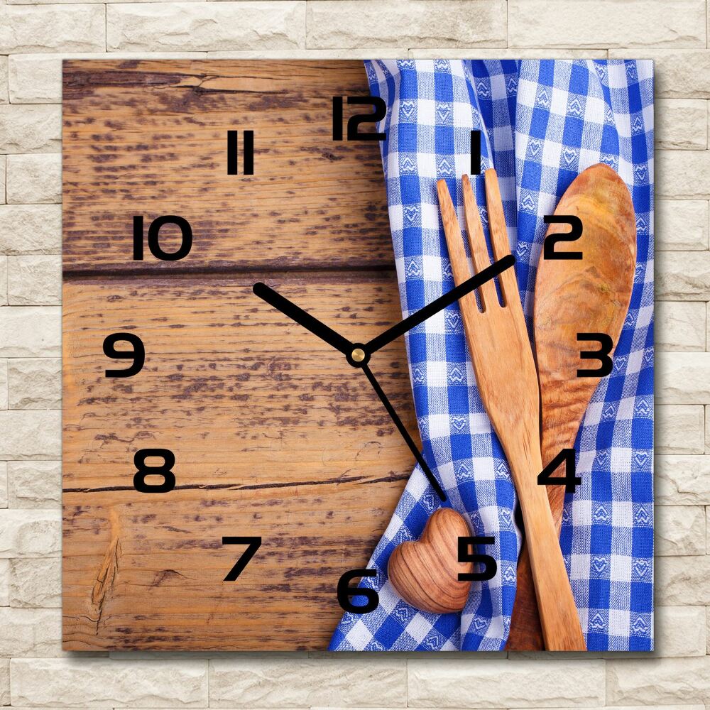 Square wall clock Wooden cutlery