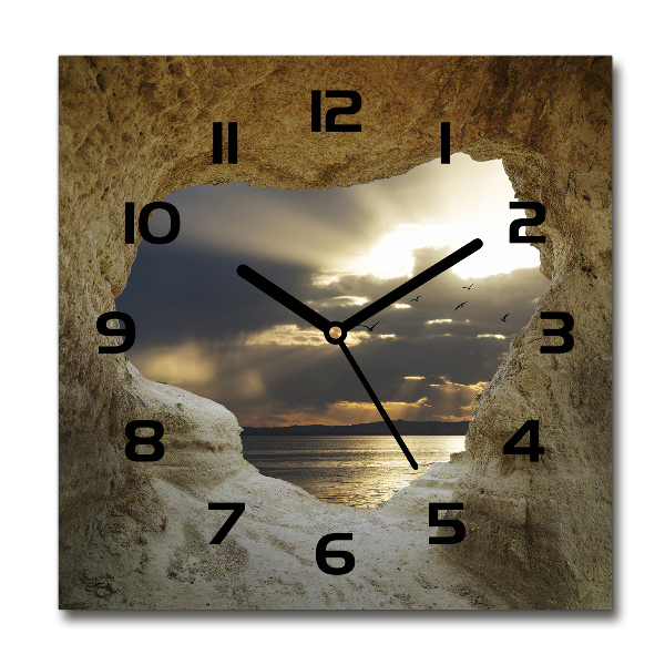 Square glass wall clock Coastal cave