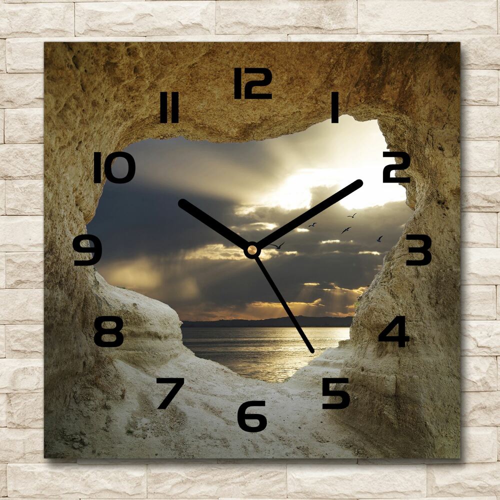 Square glass wall clock Coastal cave