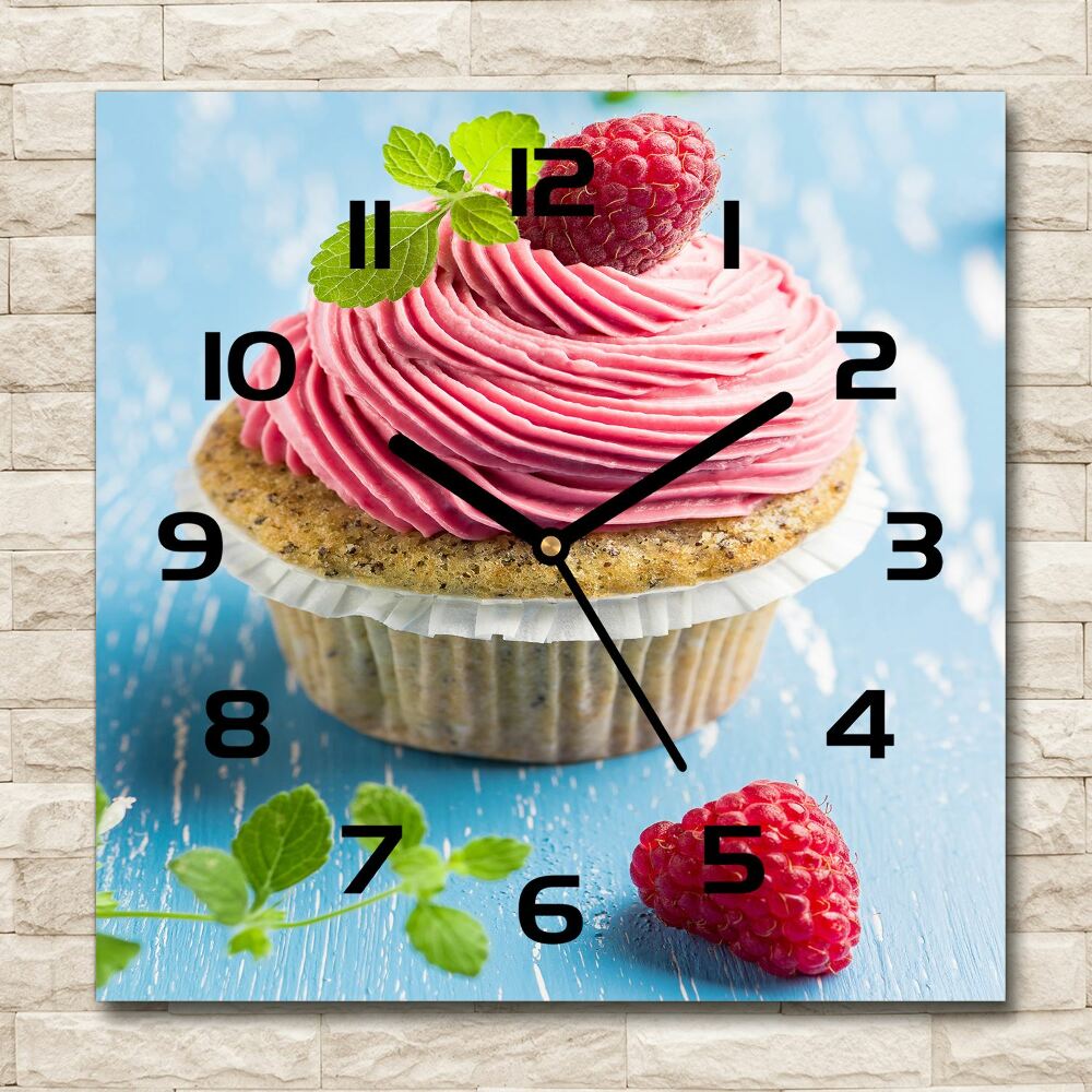 Square wall clock Raspberry cupcake