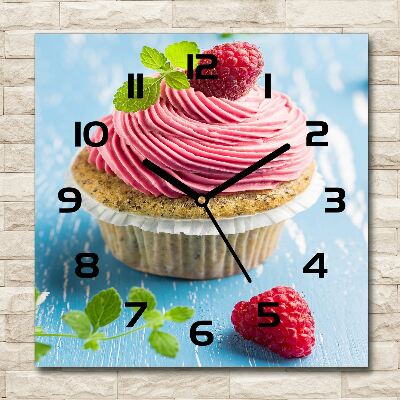 Square wall clock Raspberry cupcake