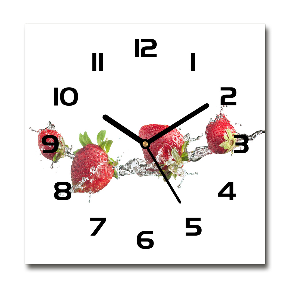 Square glass wall clock Strawberries and water