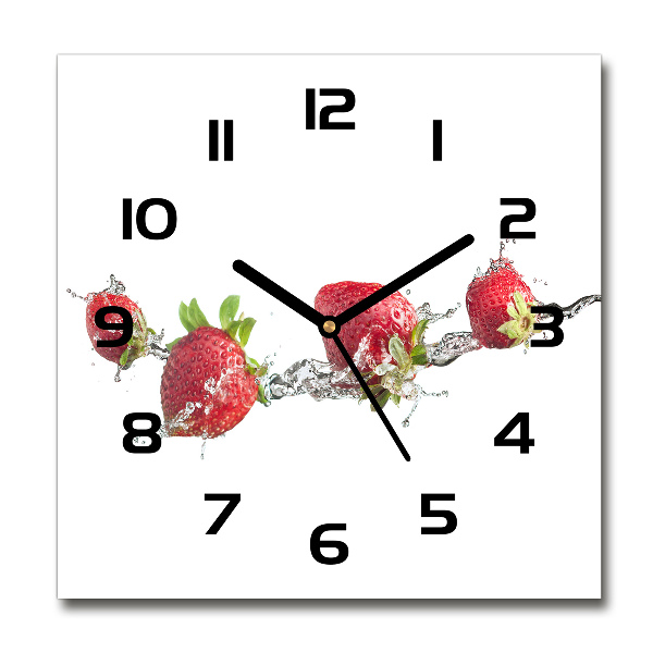 Square glass wall clock Strawberries and water