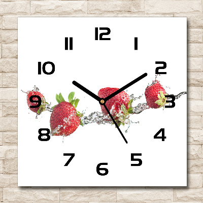 Square glass wall clock Strawberries and water