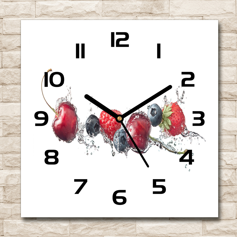 Square glass wall clock Forest fruits