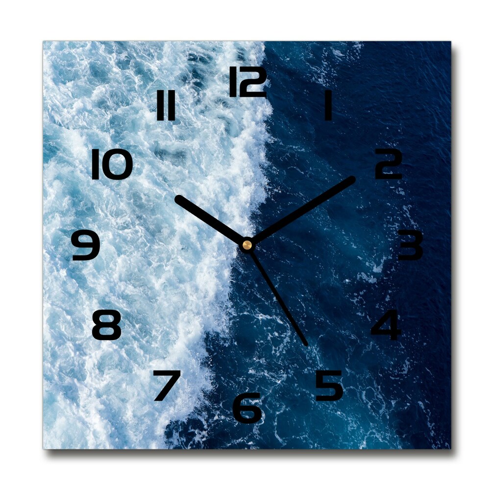 Square glass wall clock Sea waves