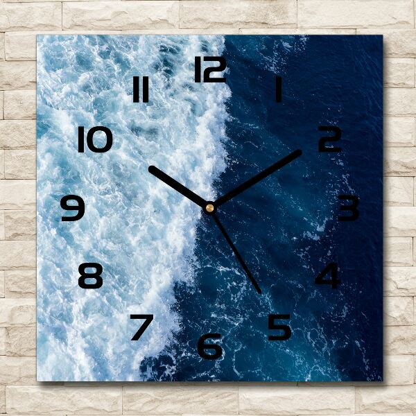 Square glass wall clock Sea waves