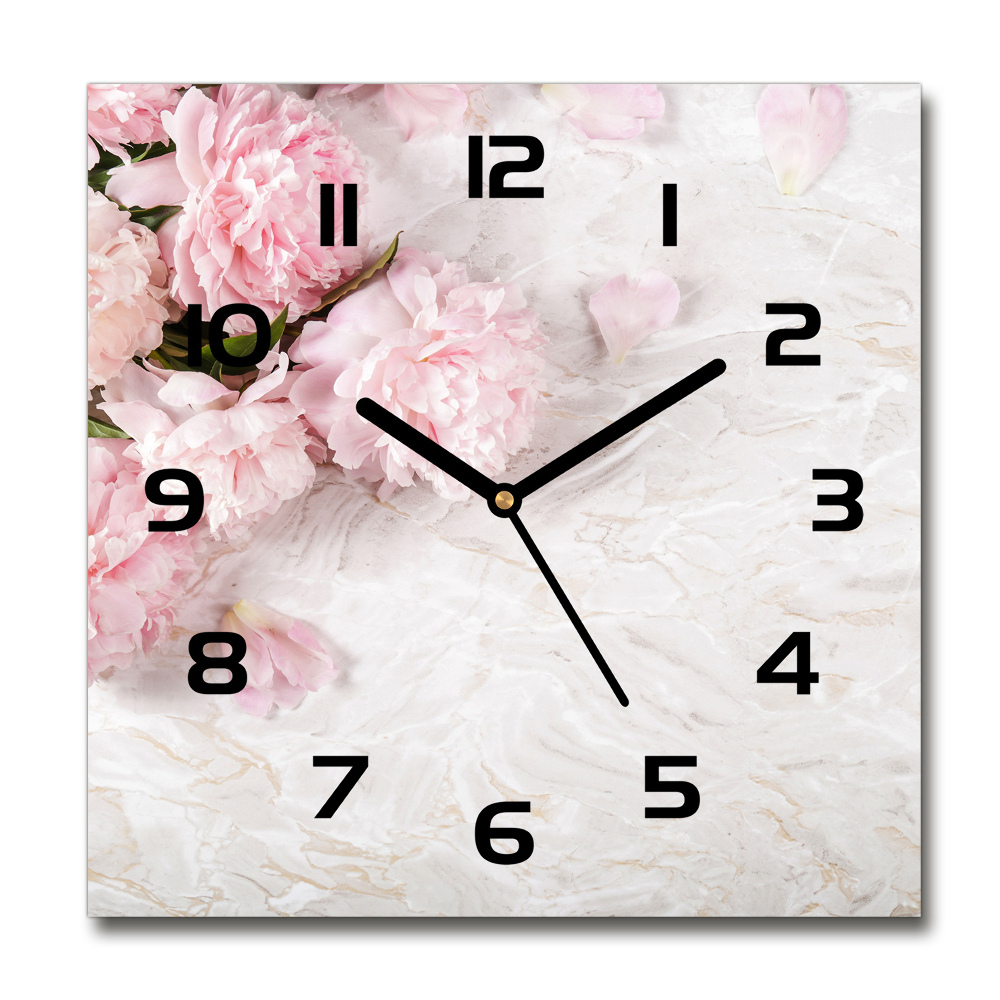 Square wall clock Peonies