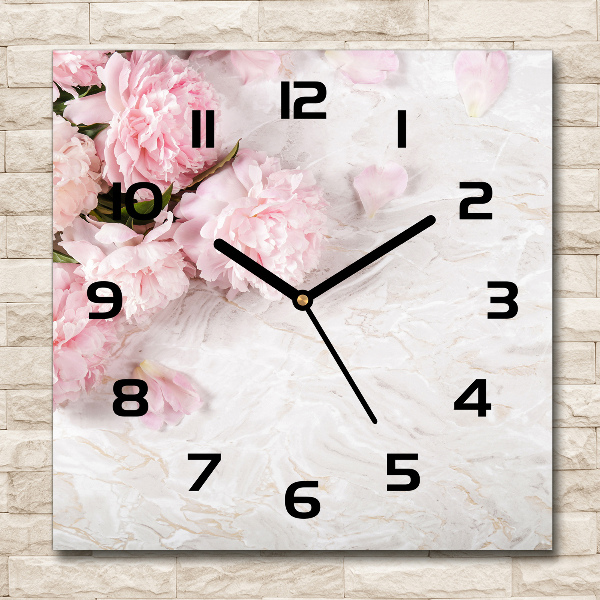 Square wall clock Peonies