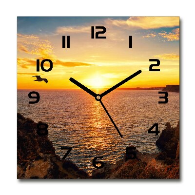 Square glass wall clock Sunset sea