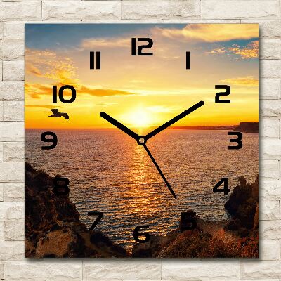 Square glass wall clock Sunset sea