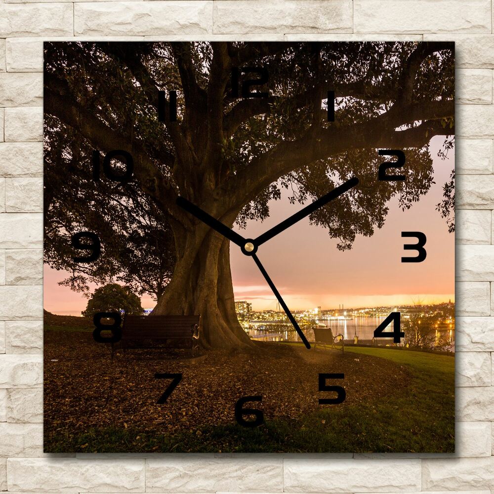 Square wall clock Old tree