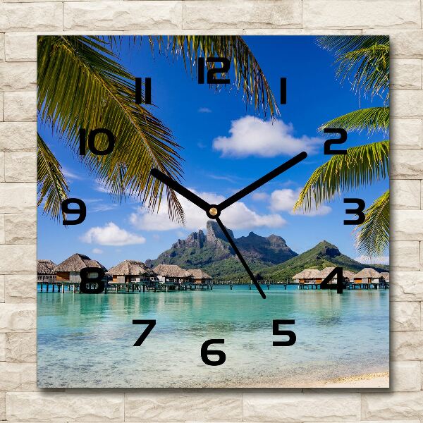 Square wall clock Palms on Bora Bora