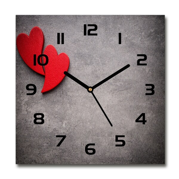 Square glass clock Red hearts