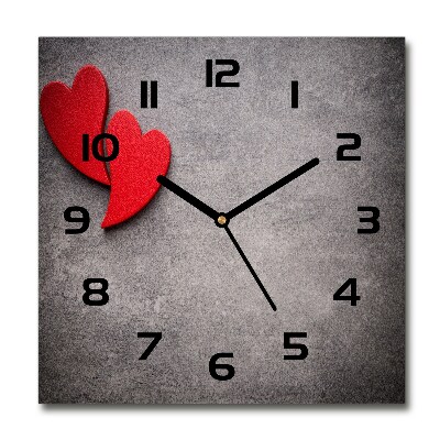 Square glass clock Red hearts