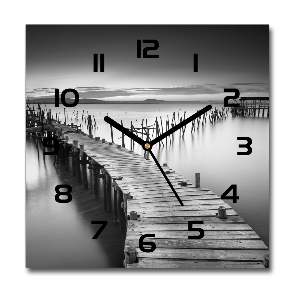 Square wall clock Wooden pier