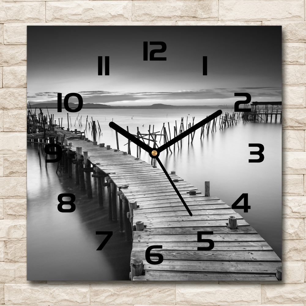 Square wall clock Wooden pier