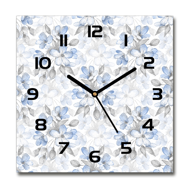 Square glass clock Delicate flowers