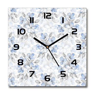 Square glass clock Delicate flowers