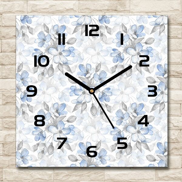 Square glass clock Delicate flowers