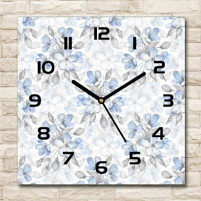 Square glass clock Delicate flowers