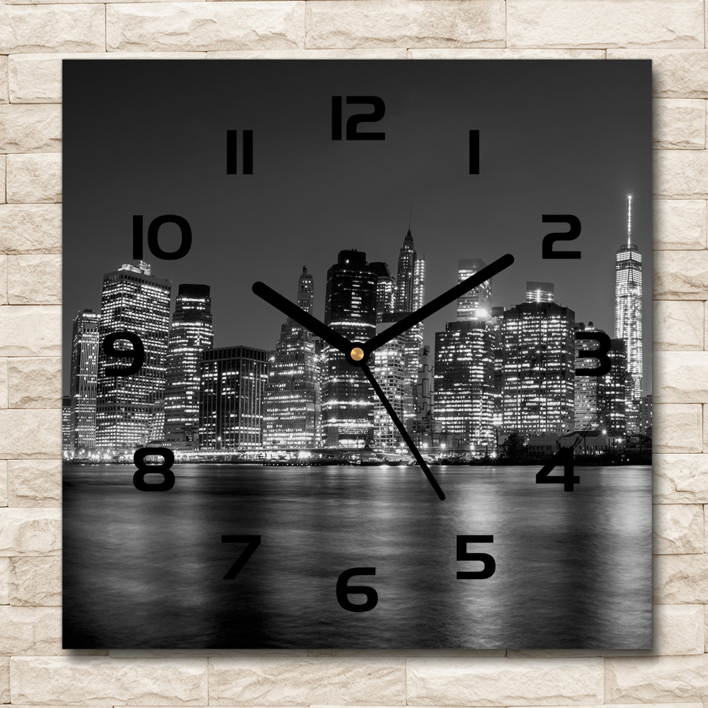 Square wall clock Manhattan at night