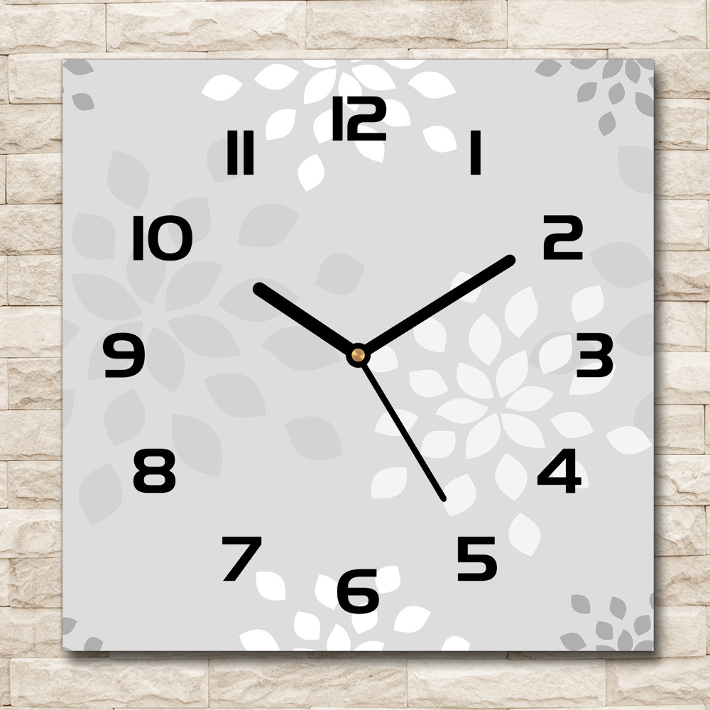 Square glass clock Floral pattern