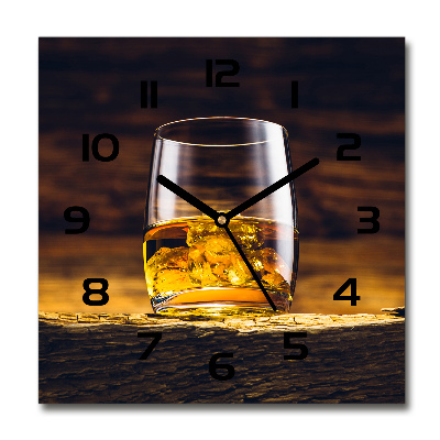 Square glass wall clock Bourbon in a glass