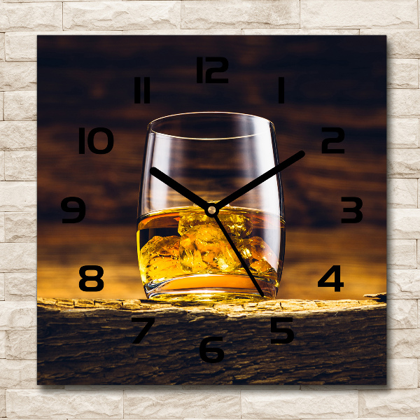 Square glass wall clock Bourbon in a glass