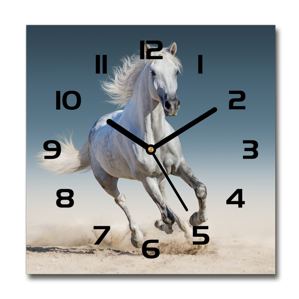 Square wall clock White horse at a gallop