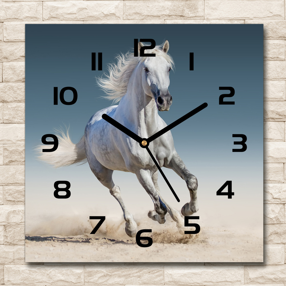 Square wall clock White horse at a gallop