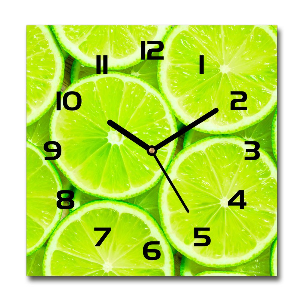 Square glass wall clock Lime