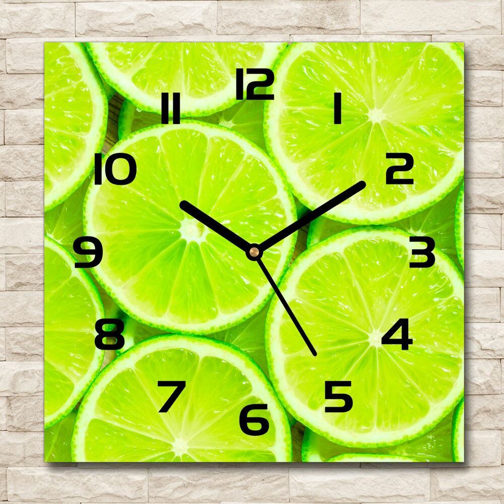 Square glass wall clock Lime