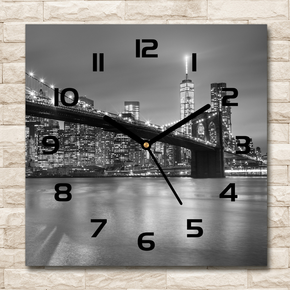 Square glass wall clock New York at night