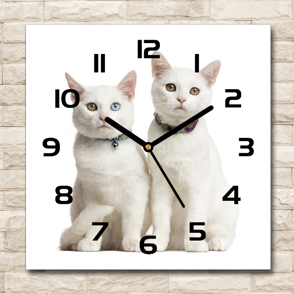 Square wall clock White cats