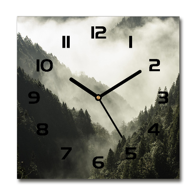 Square kitchen clock Fog over the forest